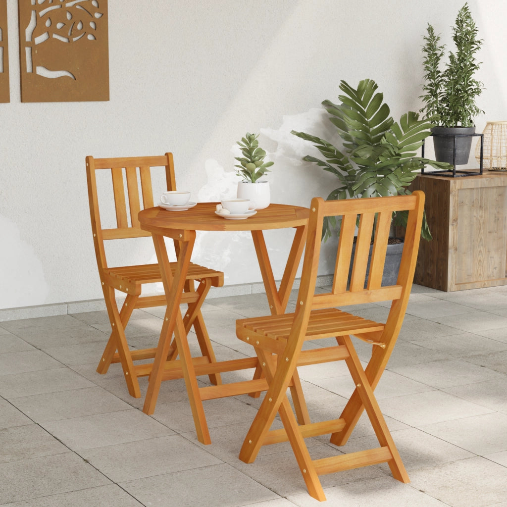 Set Bistro Pieghevole 3 Pezzi in Legno Massello di Acacia