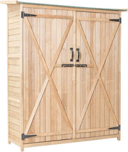 Armadio da giardino in legno, 140 x 50 x 162 cm, con 2 ripiani e 1 armadio, resistente alle intemperie, con ante bloccabili, armadietto degli attrezzi per terrazza, balcone