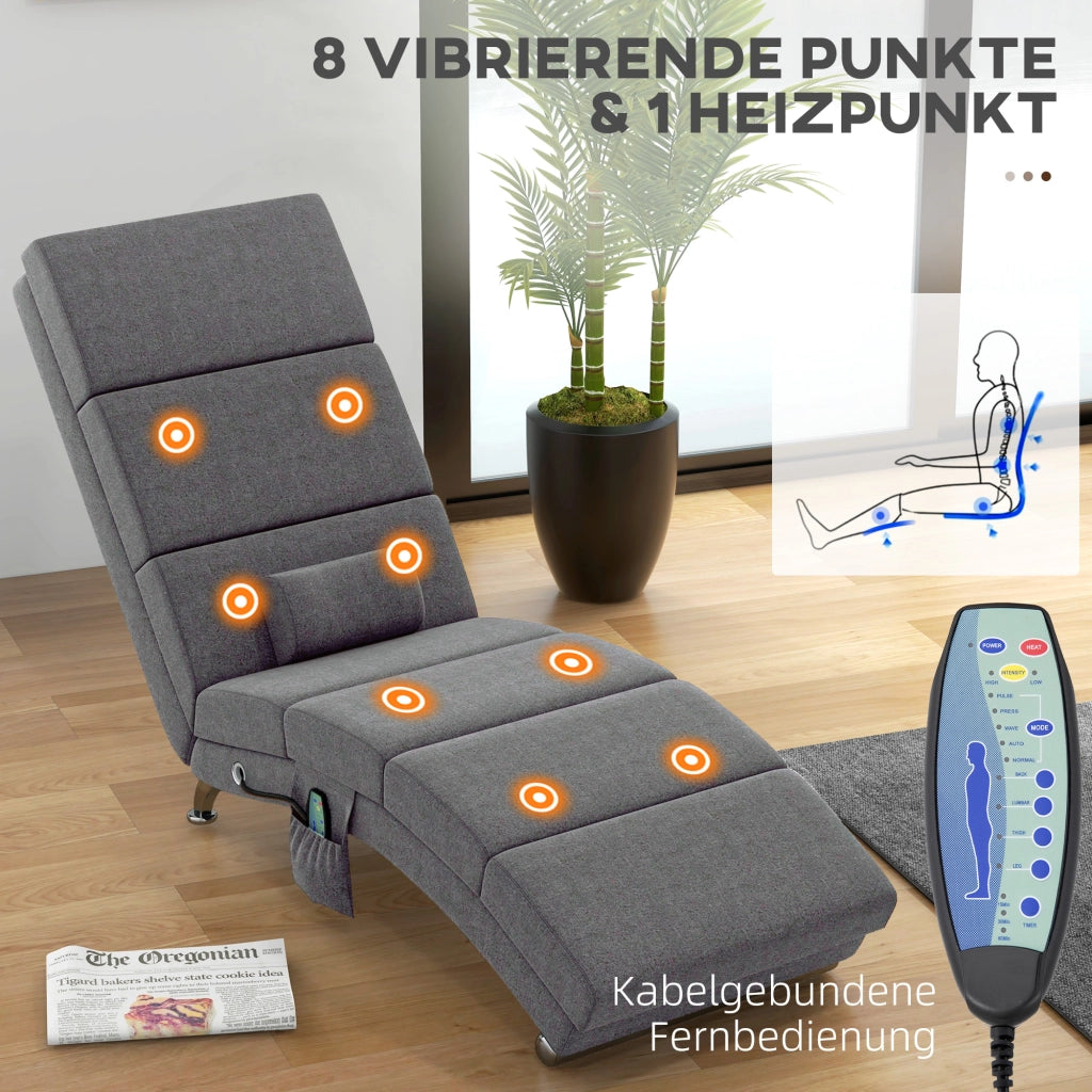 Poltrona relax massaggiante reclinabile ¨C Xylo ¨C 8 punti vibrazione, tessuto grigio, 56x168x84 cm