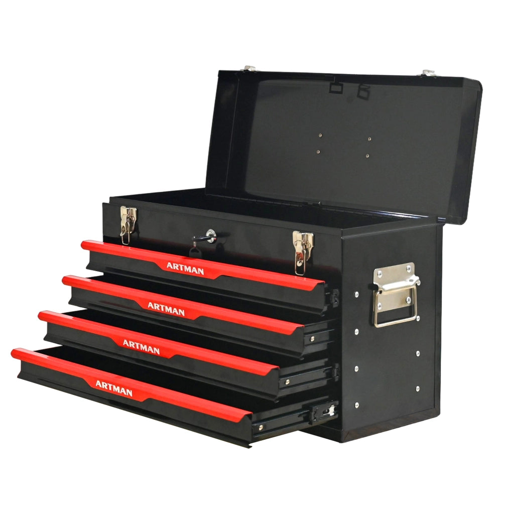 Cassettiera in acciaio con 3 cassetti; serratura e rotelle per officina e garage; 60×29.5×42 cm