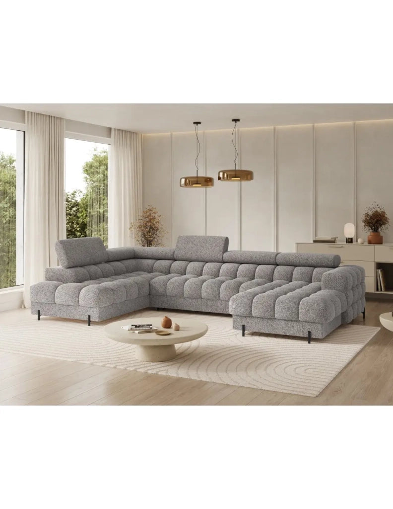 Divano panoramico convertibile Grigio melange angolo sinistro FERARIA 358x93x202cm