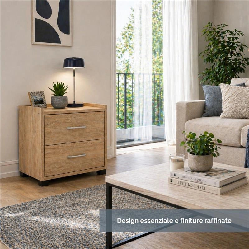 CASSETTIERA IN LEGNO CON DUE CASSETTI COLORE ROVERE DIMENSIONI 43X40X43,5CM