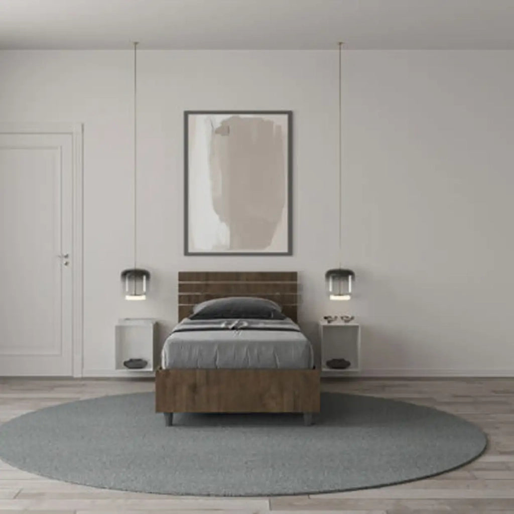 Letto singolo senza rete 80x190 testata dritta con doghe noce Ankel