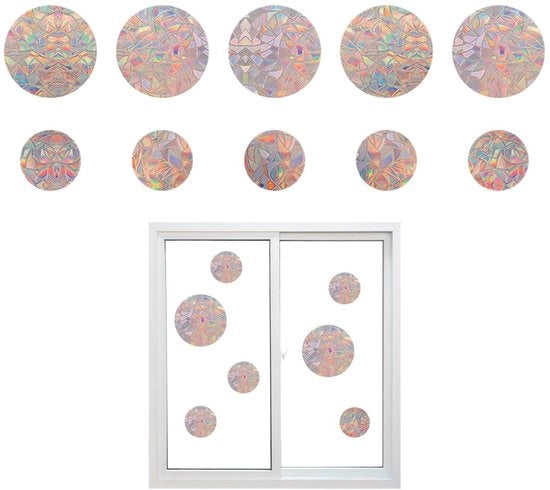 Decorazioni per finestre - Sticker prisma - 10 pezzi - Diametro 10/15 cm - Antivapore - Elettricamente statico - Riflettente la luce - Decorazione per finestre