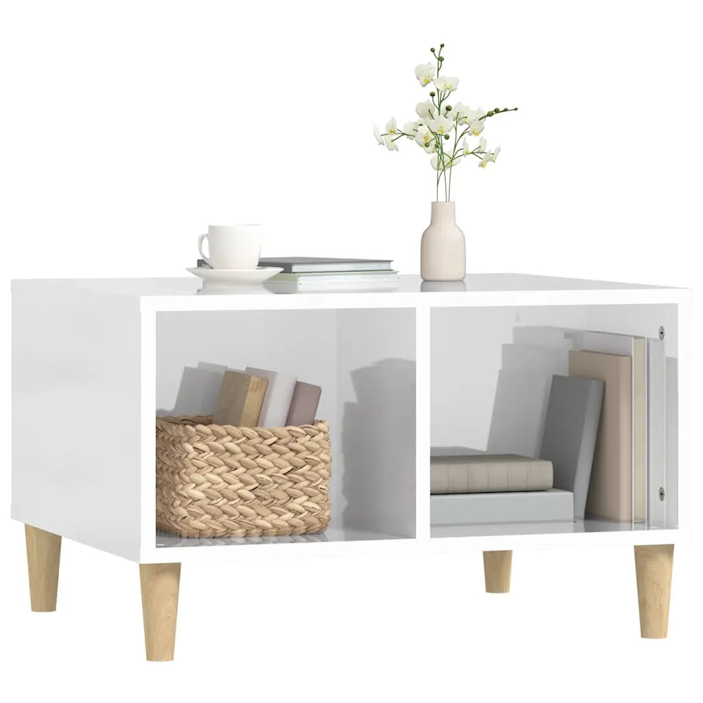 Tavolino Salotto Bianco Lucido 60x50x36,5 cm Legno Multistrato 821030