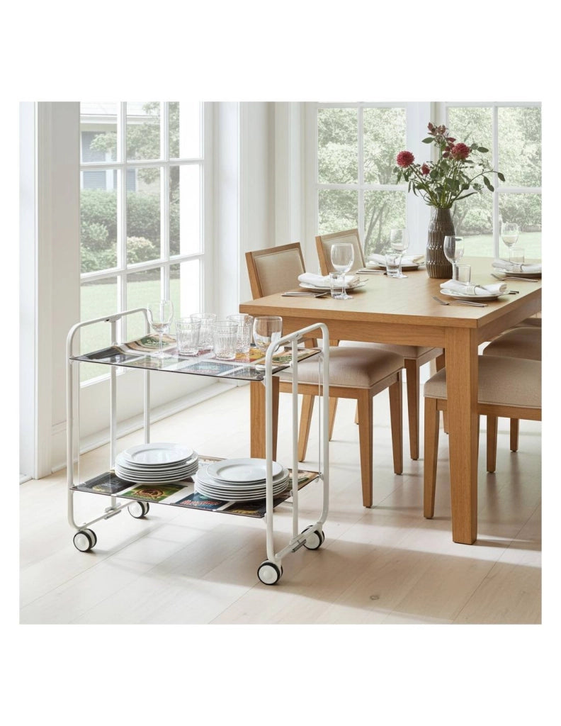 Carrello da cucina pieghevole bianco con ruote BAUHAUS 2 ripiani