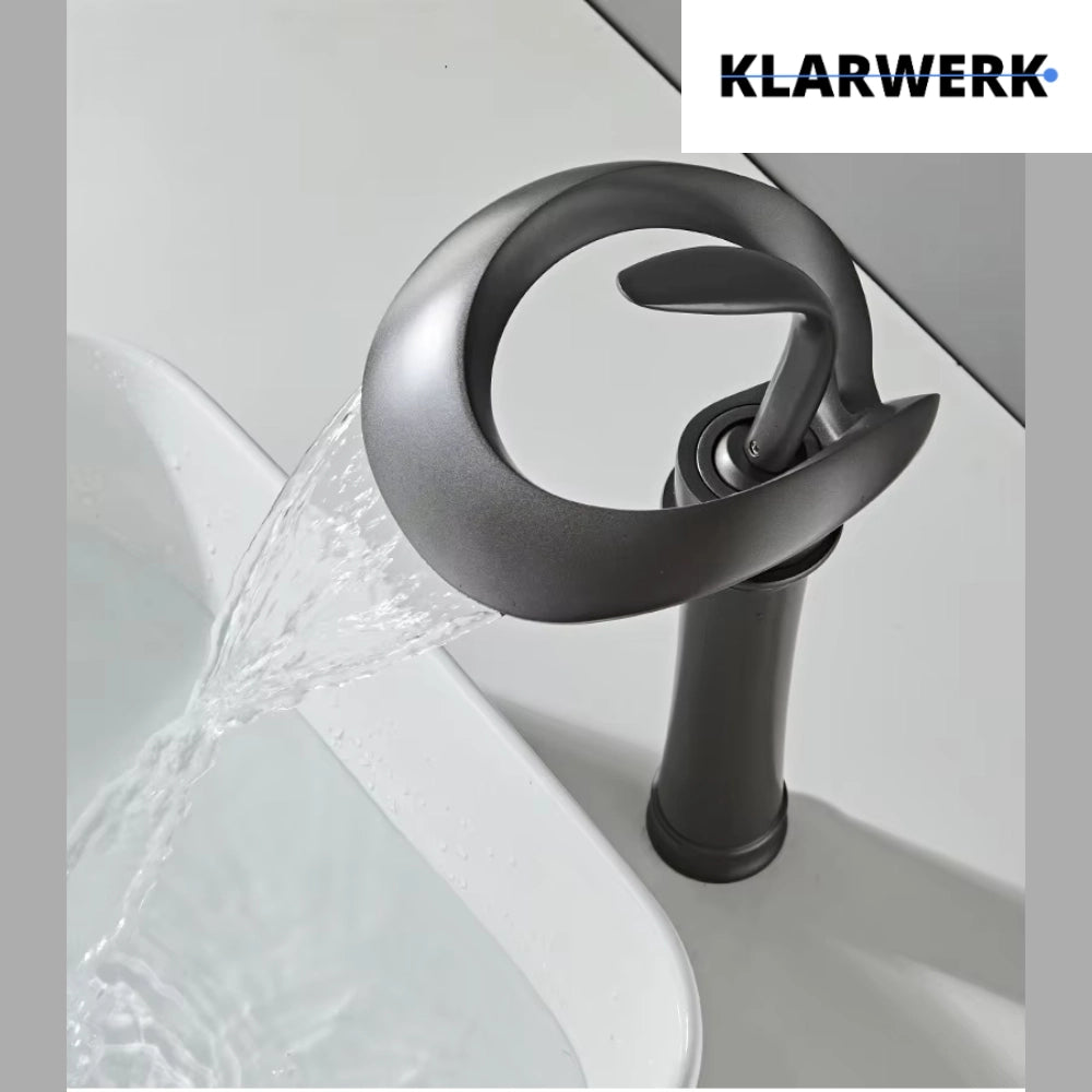NAVIS |Rubinetto a cascata design bagno rubinetto bagno alto grigio titanio|Elegante  in acciaio inossidabile  per lavelli alti|miscelatore 2 attacchi