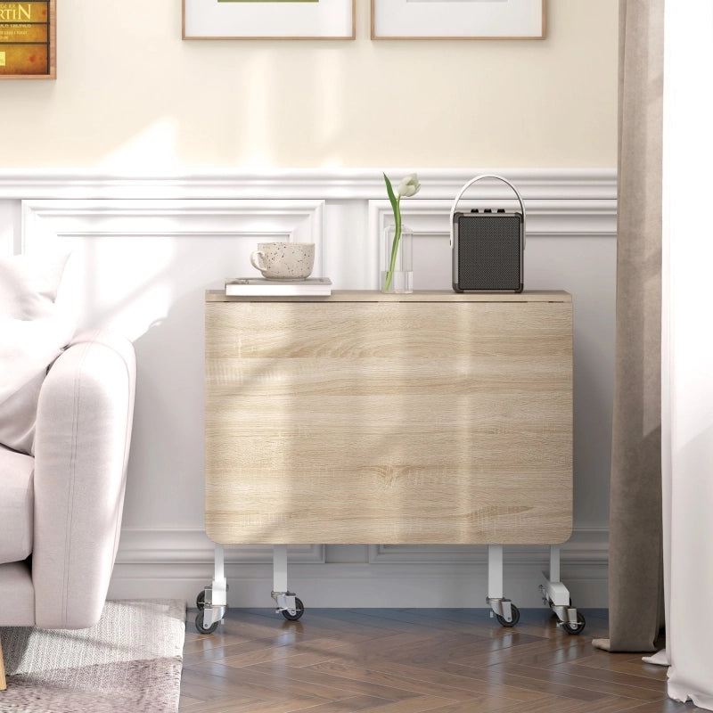 Tavolo da pranzo allungabile per 6 persone con 6 ruote e freni, design minimalista, in legno ingegnerizzato, rovere