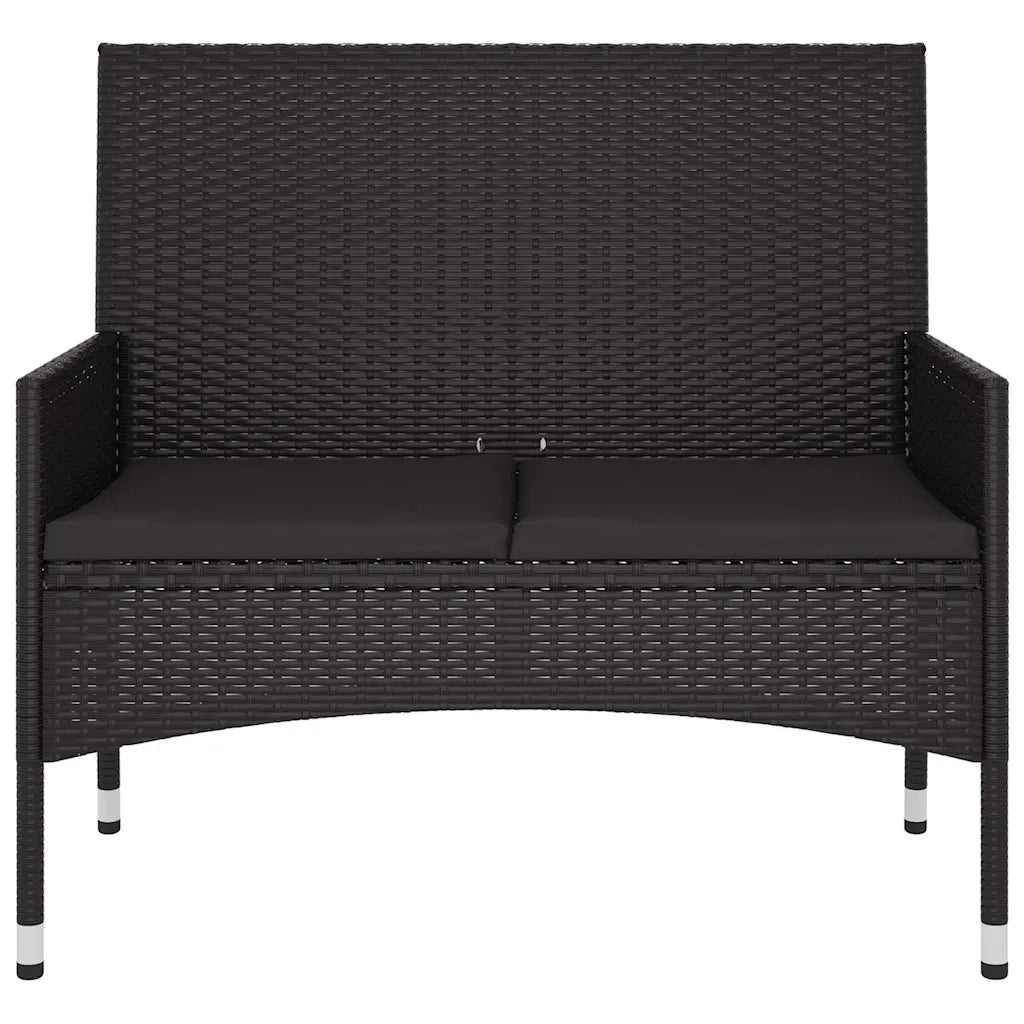 Panchina da Giardino | Panca da Giardino a 2 Posti con Cuscini in Polyrattan Nero
