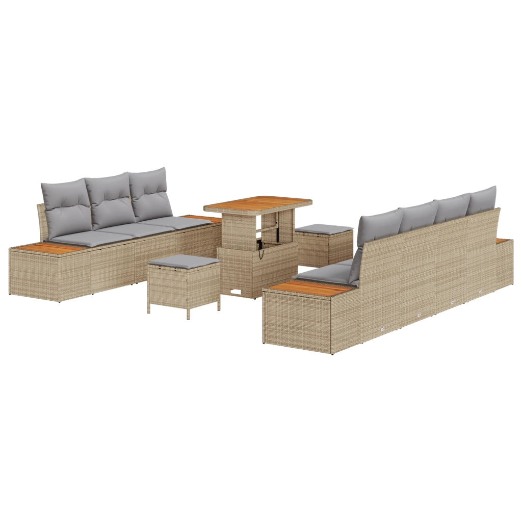 Set divani da giardino da 10 pezzi con cuscini Beige Polyrattan Acacia