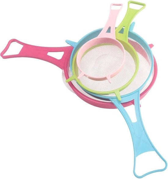Set di Setacci per Cucina, 4 pezzi Set di Setacci Multifunzione, Set di Setacci a Maglia Finissima per Cucina con Manico in Plastica per Farina, Quinoa, Tè, Cottura Cucina e Preparazione Gadget (Misura: 4 pezzi/set)
