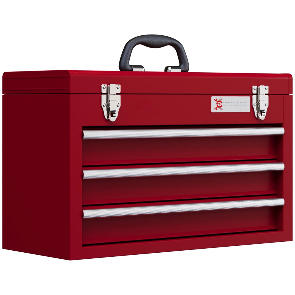Cassetta Portautensili Vuota 51x22x32 cm Rossa in Acciaio con 3 Cassetti, Vano Superiore e Serratura