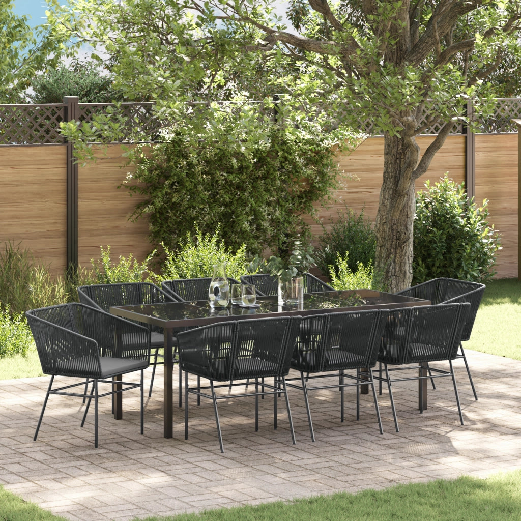 Set da pranzo da giardino 9 pezzi con cuscini in polyrattan nero