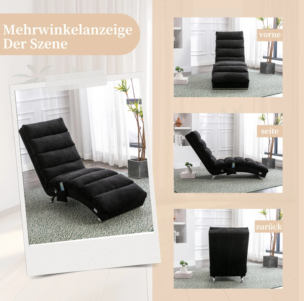 POLTRONA massaggiante 55x148x84 cm Lino nero con tasca laterale