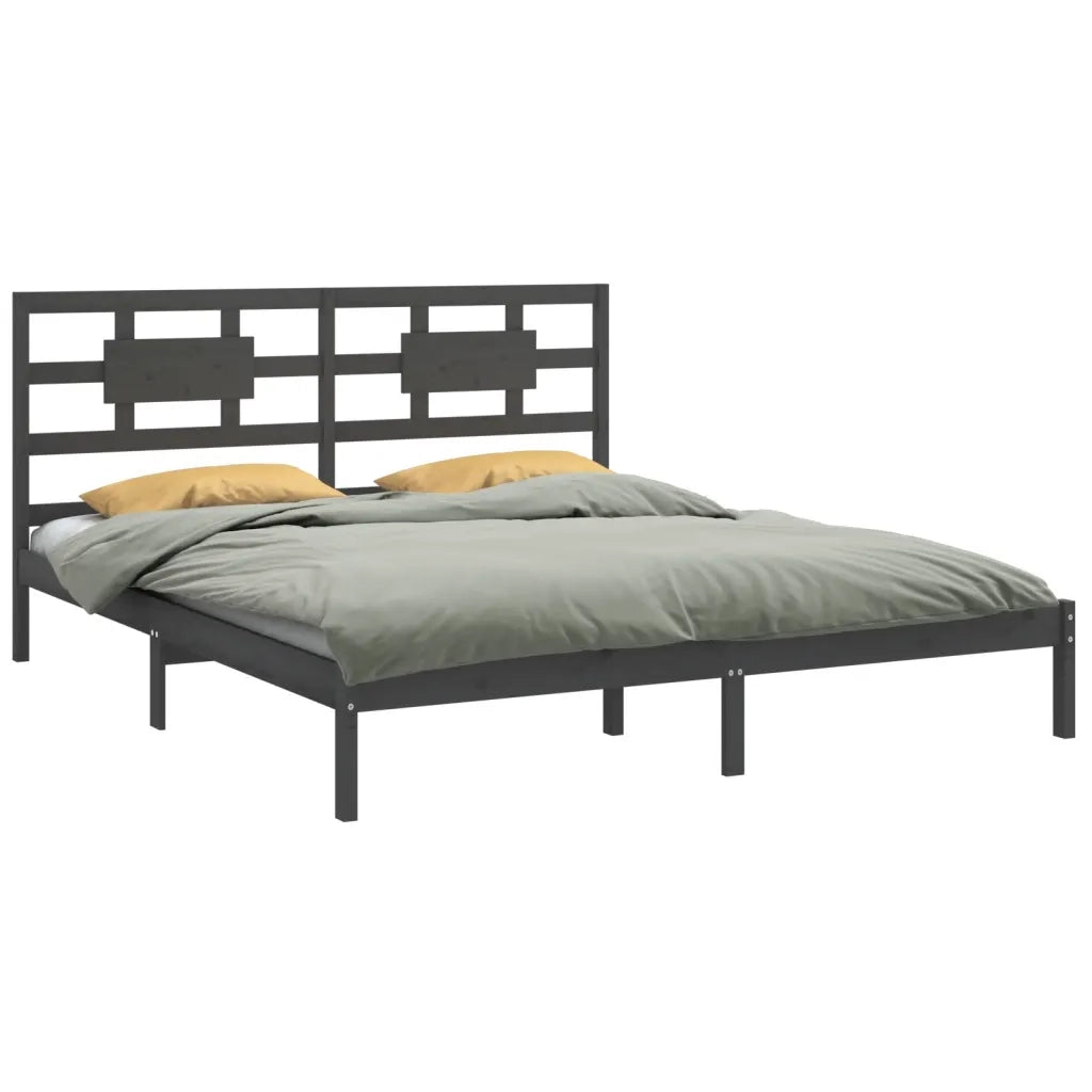 Giroletto-Struttura Letto Grigio in Legno Massello 200x200 cm 204626