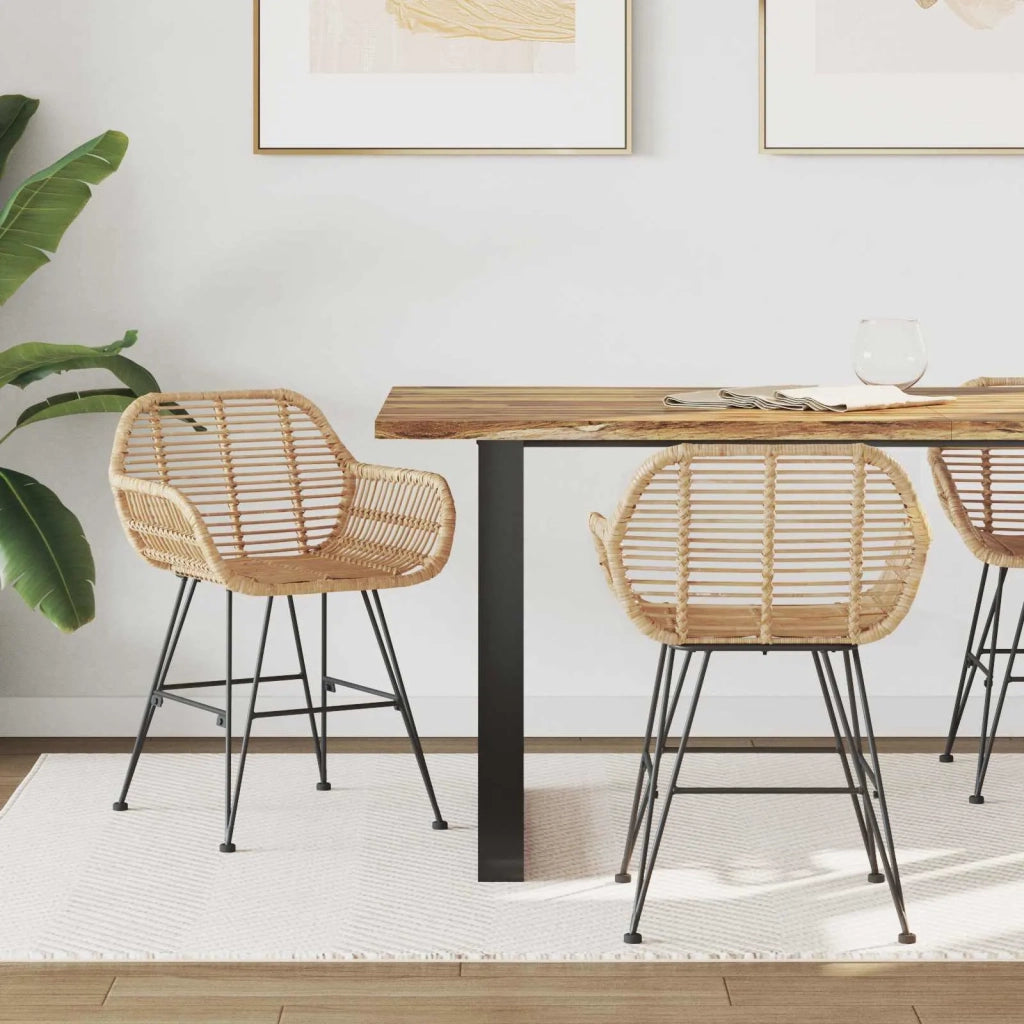 Sedia da pranzo 2 pcs Naturale 55 x 50 x 74 cm Rattan e Ferro