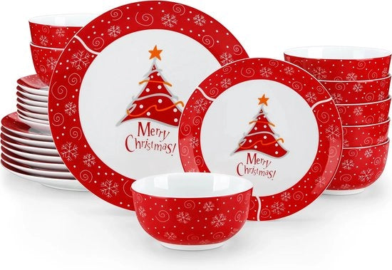 Set da Natale - 24 pezzi di set da tavola da pranzo - Decorazione da tavola - Tavola da Natale - Set da tavola per 8 persone - Tema - Natale