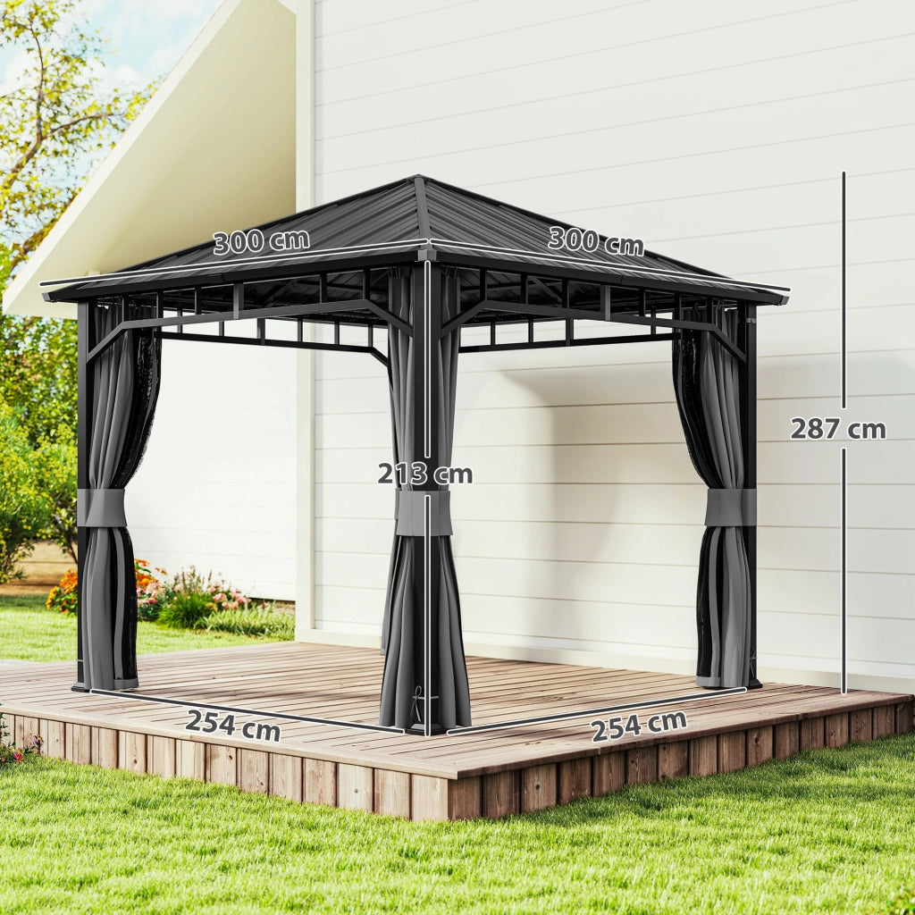 Gazebo Giardino 3x3 m ¨C zephmum ¨C Hardtop Scuro Impermeabile con Rete e Ganci