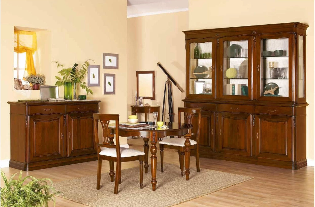 Cristalliera boiserie in legno fregi tinta noce 225x53x230 - Mobili 2G