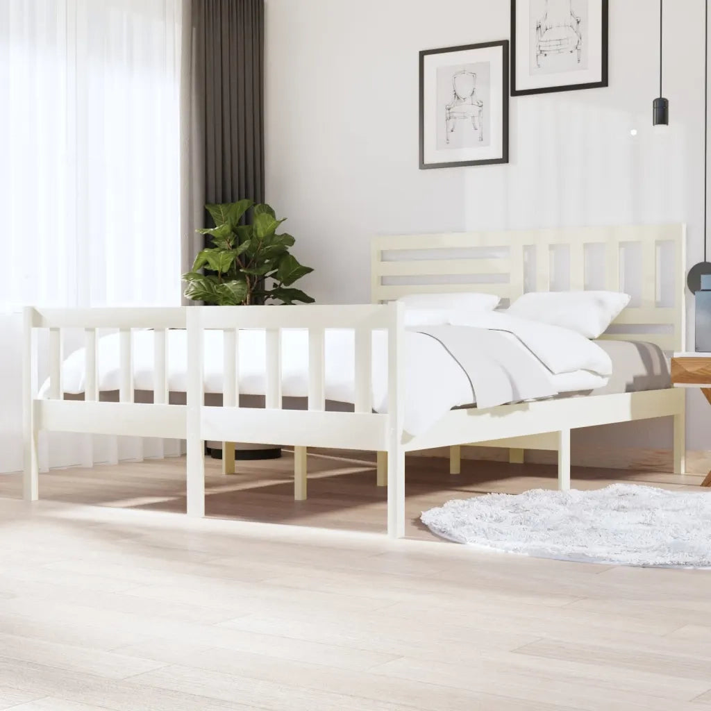 Giroletto-Struttura Letto Bianco in Legno Massello 160x200 cm 808675