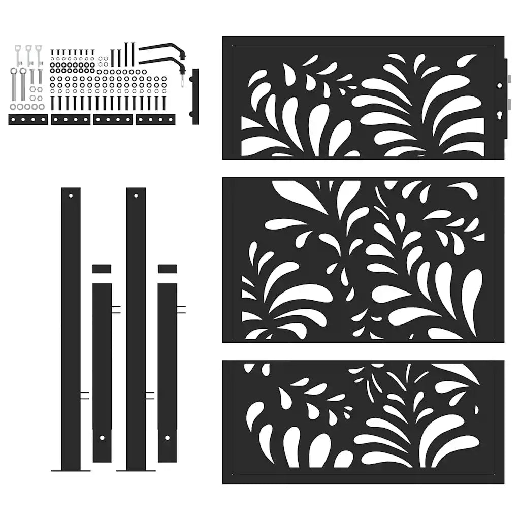 Cancello da giardino nero 100x125 cm in acciaio design ondulato 4100970