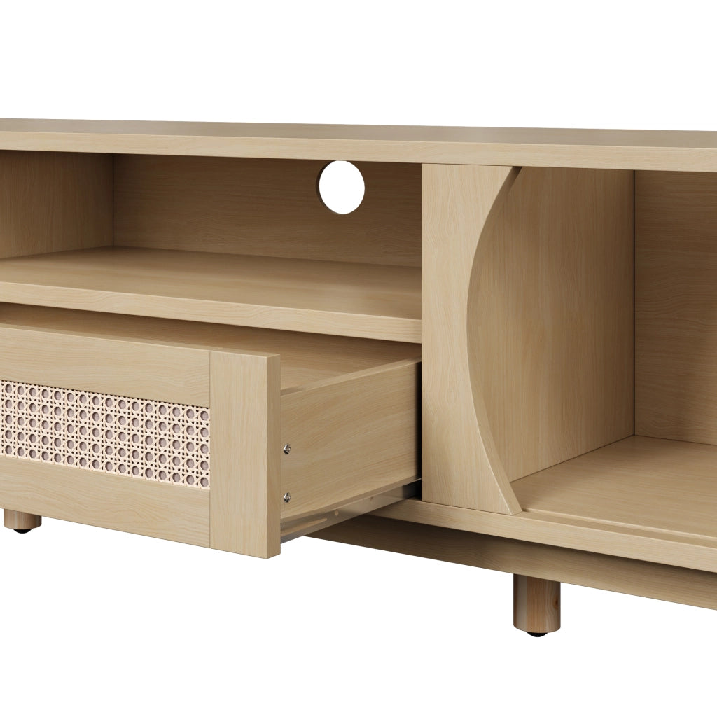 Mobile TV con Ante Scorrevoli e 2 Cassetti in Rattan; Stile Country; in MDF; 165??37??46 cm; Naturale