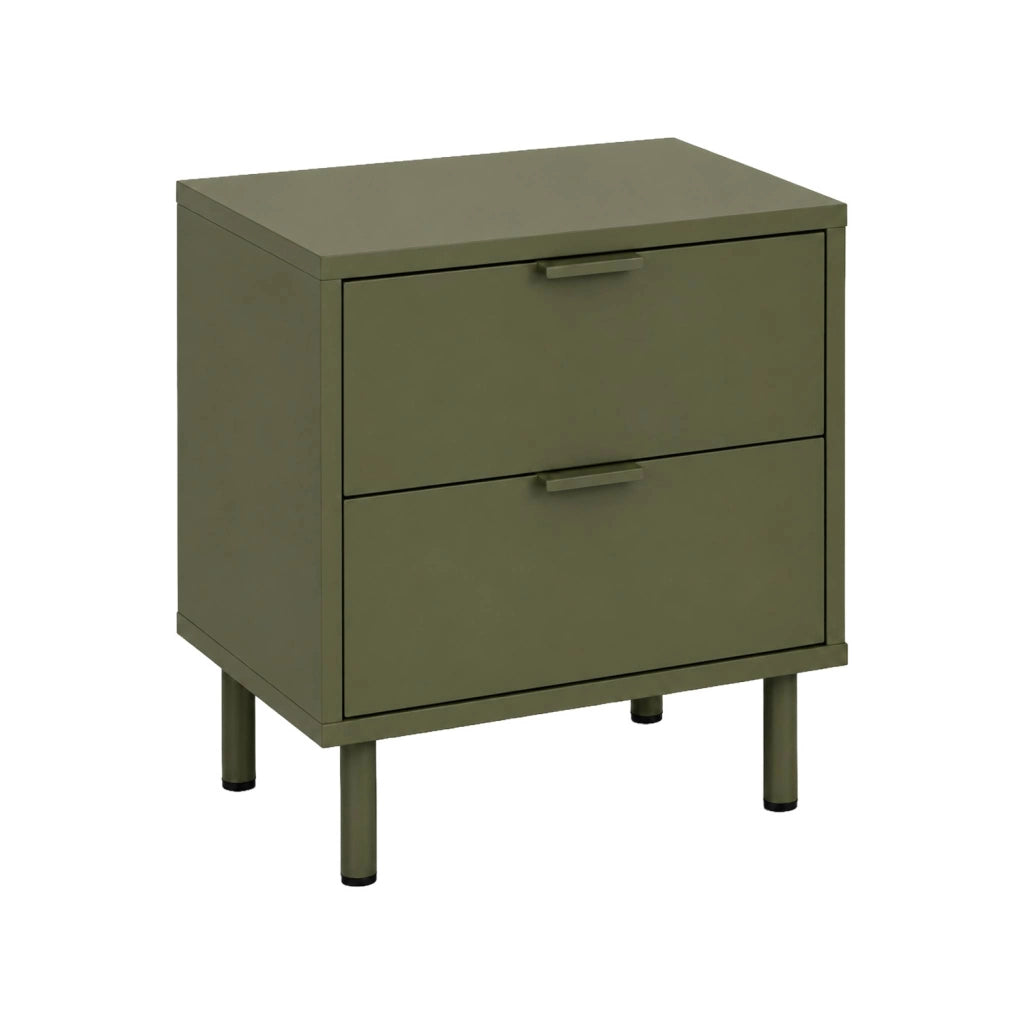 Set di 2 comodini decorativi in legno e metallo, 2 cassetti, verde