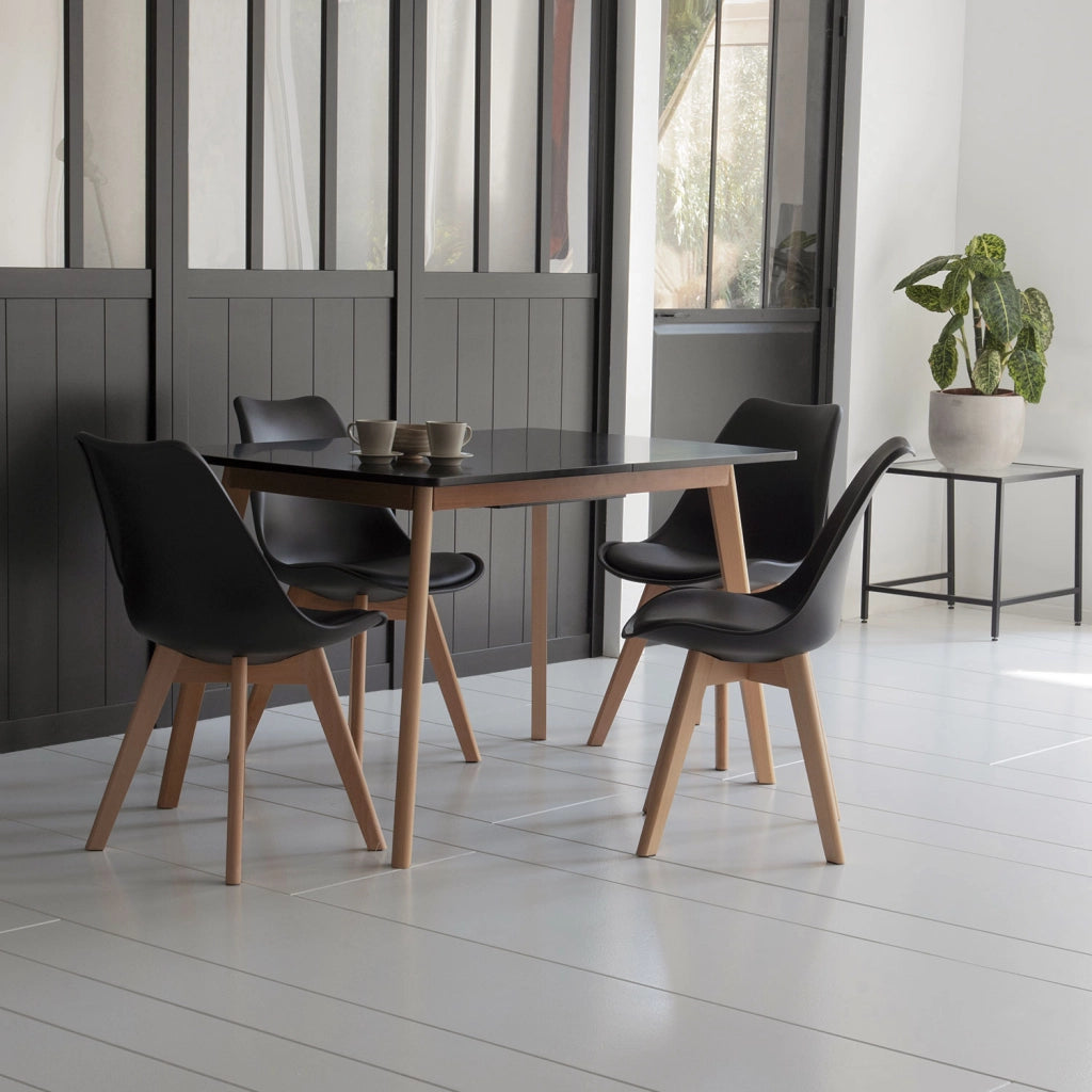 Tavolo allungabile 120/160cm HELGA e 4 sedie NORA nero
