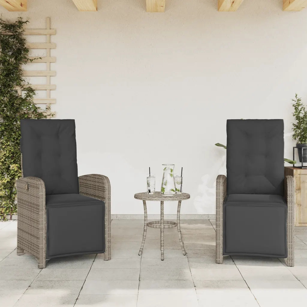 Set da Bistrò 3 pz con Cuscini Grigio in Polyrattan