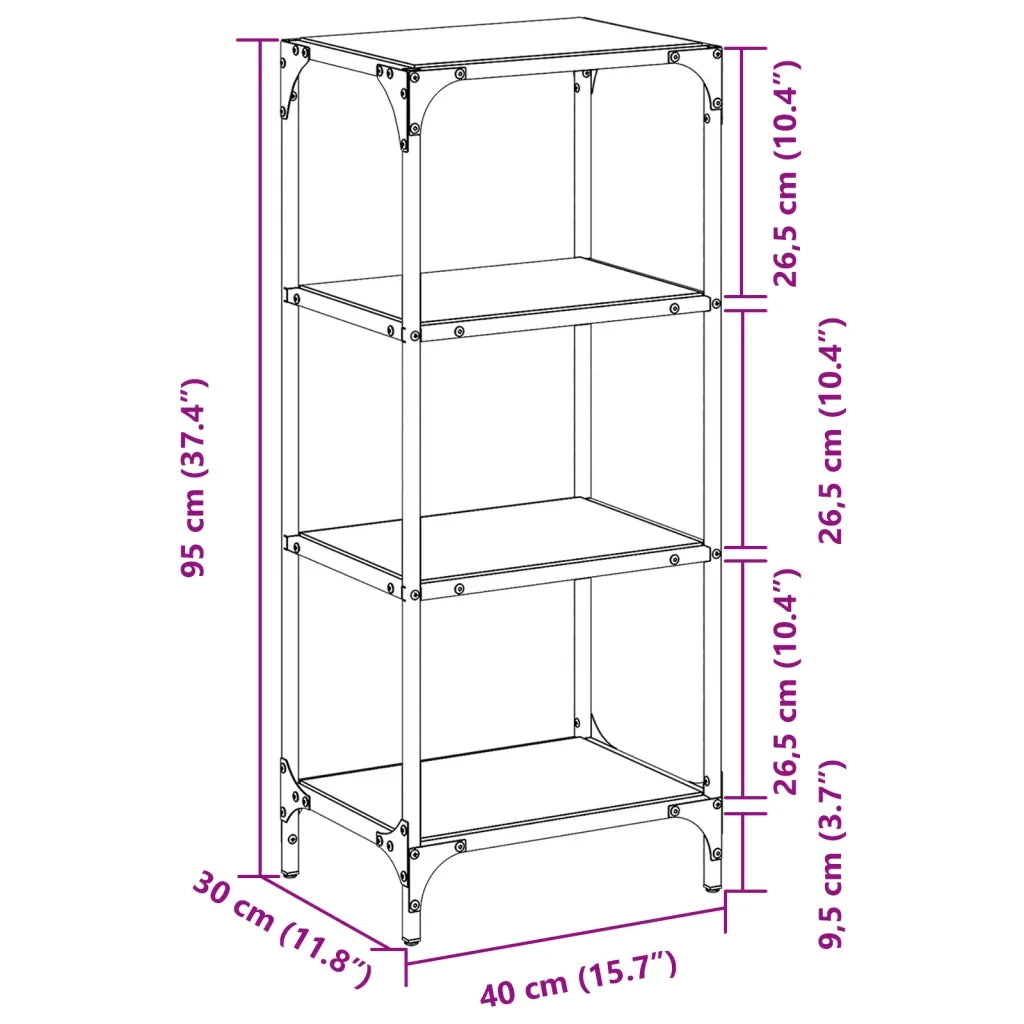 Scaffale con Piano in Vetro Trasparente 40x30x95cm in Acciaio 846038