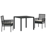 Set da Pranzo per Giardino 3 pz | Set Salotto da Giardino Nero polyrattan