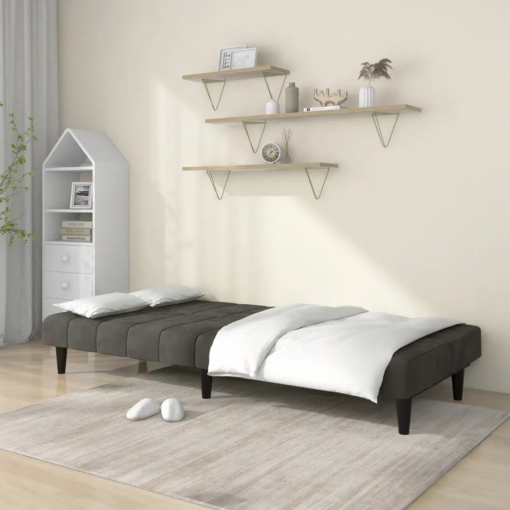 Divano Letto a 2 Posti Grigio Scuro in Velluto 375842