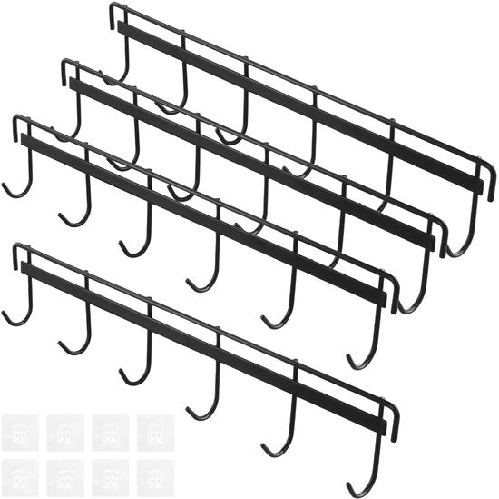 Kit di appendiabiti multifunzionale per muro - Nero - 4 pezzi - Ideale per cucina, bagno e camera da letto