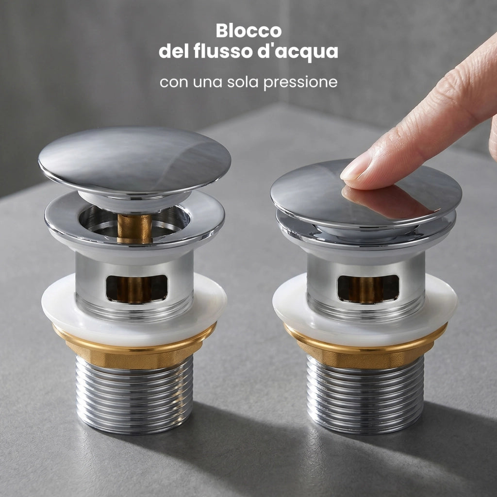 Piletta Click Clack lavabo con troppo pieno acciaio inossidabile Cromo