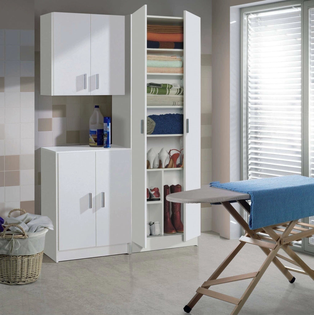Mobile pensile Mors, Armadio ausiliare a 2 ante, Armadietto multiuso da bagno o lavanderia, cm 59x27h60, Bianco