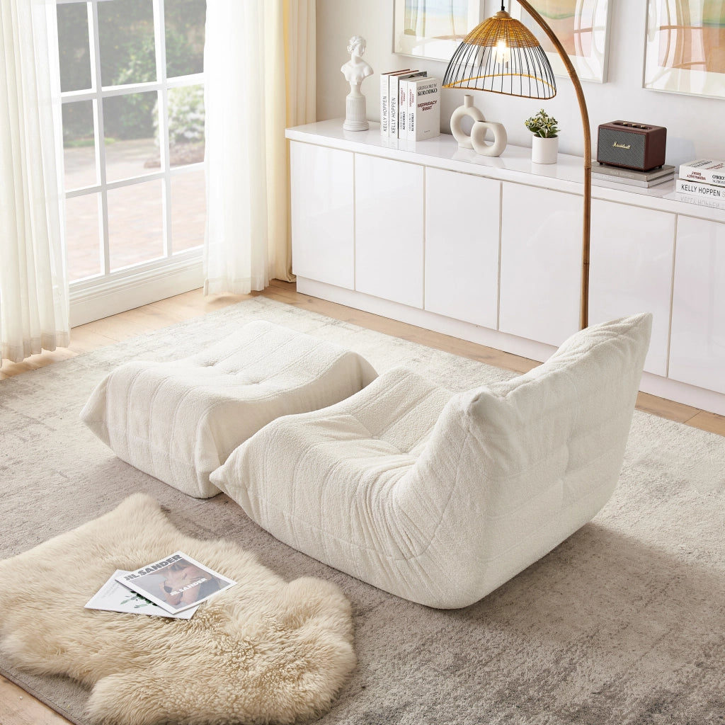 POLTRONA RELAX con poggiapiedi Set da 2 pezzi Teddy Beige
