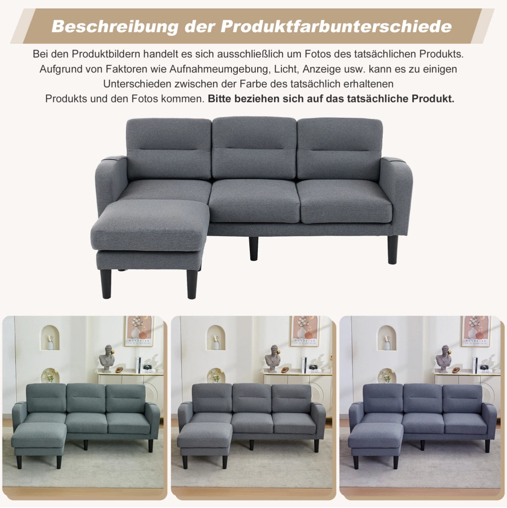 Divano angolare modulare 3 posti con chaise longue grigio