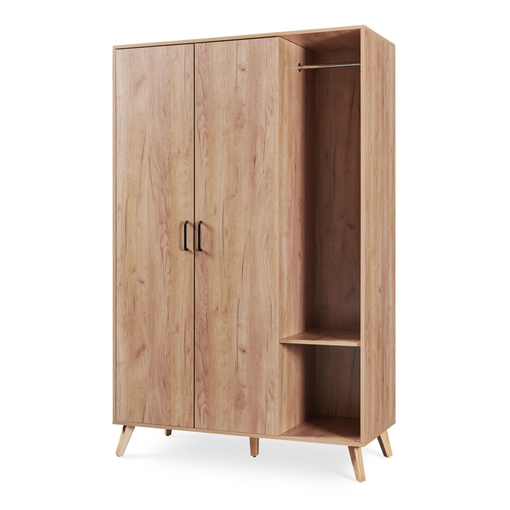 Armadio Guardaroba Norg con 2 Ante e 5 Scomparti 191x120x52 cm - Effetto Rovere [en.casa]