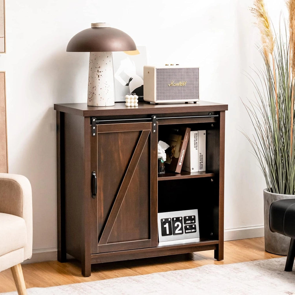 Credenza da Cucina, Armadietto Salvaspazio in Legno con Serranda Scorrevole e 4 Scomparti, Mobiletto a Buffet per Soggiorno, Ingresso e Camera da Letto, 80 x 40 x 82 cm
