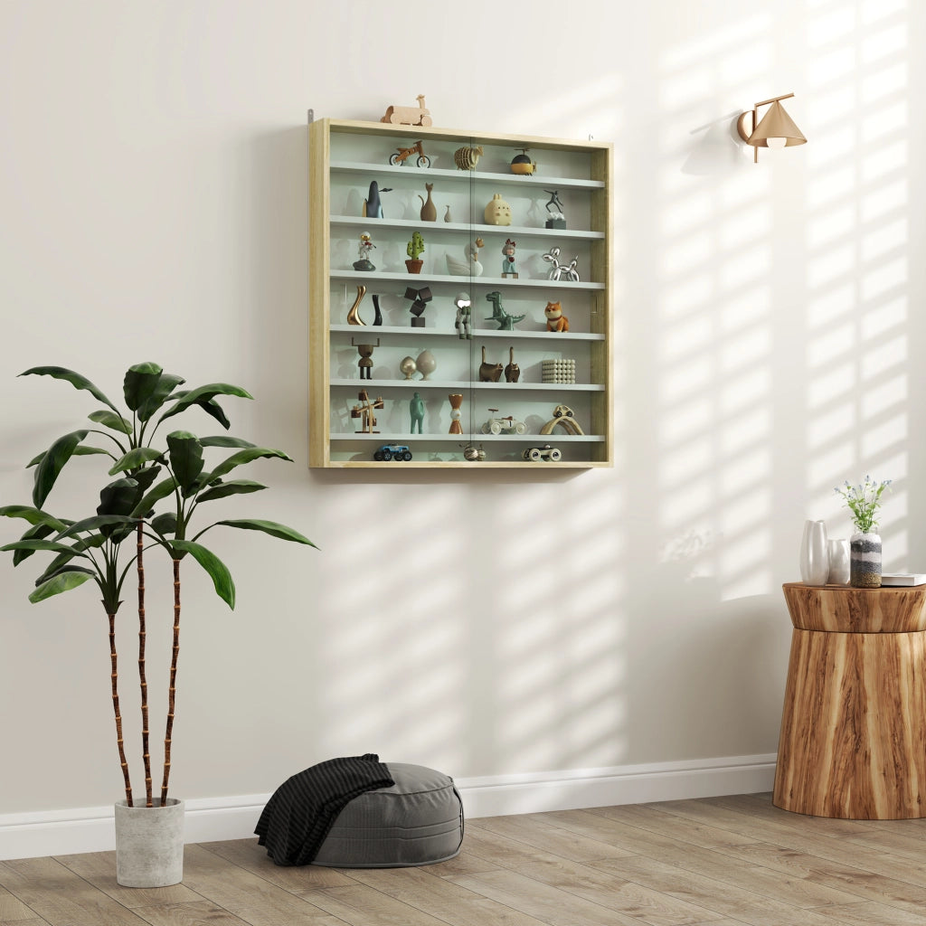Libreria vetrina a muro ¨C zephmum ¨C 80x9.5x83 cm 6 ripiani regolabili 2 ante scorrevoli in vetro