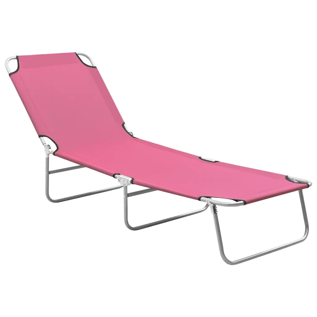 Lettino Prendisole Pieghevole in Acciaio e Tessuto Rosa cod mxl 23800