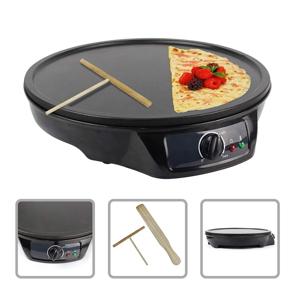 Trade Shop - Crepiera Piastra Antiaderente Crepes Piadine Elettrica Diametro 30 Cm 1000 Watt -