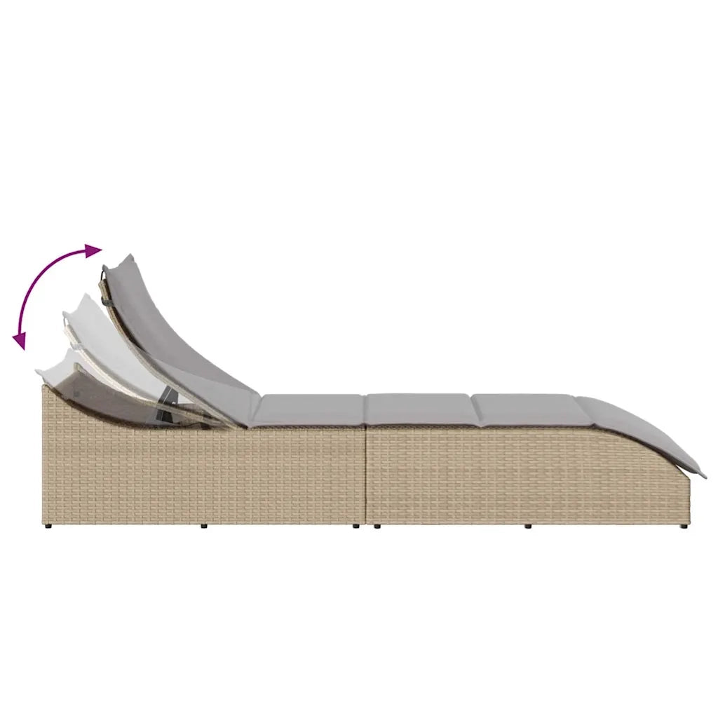 Lettino Prendisole | Sdraio da giardino | Lettino da sole Pieghevole con Cuscino e Portaoggetti Beige