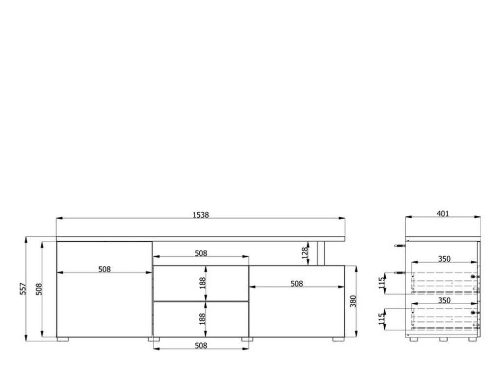 Melzo, Mobile Porta tv 2 Cassetti, 154x40x55.5h cm Bianco Opaco