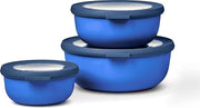Set di contenitori a 3 pezzi Cirqula a forma rotonda - contenitori di conservazione con coperchio - contenitori per frigorifero, congelatore e forno a microonde - 350 ml, 750 ml e 1250 ml - Blu Vivace