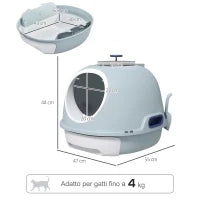 Lettiera per Gatti Chiusa con Vassoio Estraibile, 2 Ingressi e Paletta, 47x55x44 cm, Azzurro