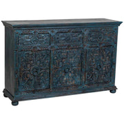Credenza artigianale in legno, blu, 147x45x96h cm