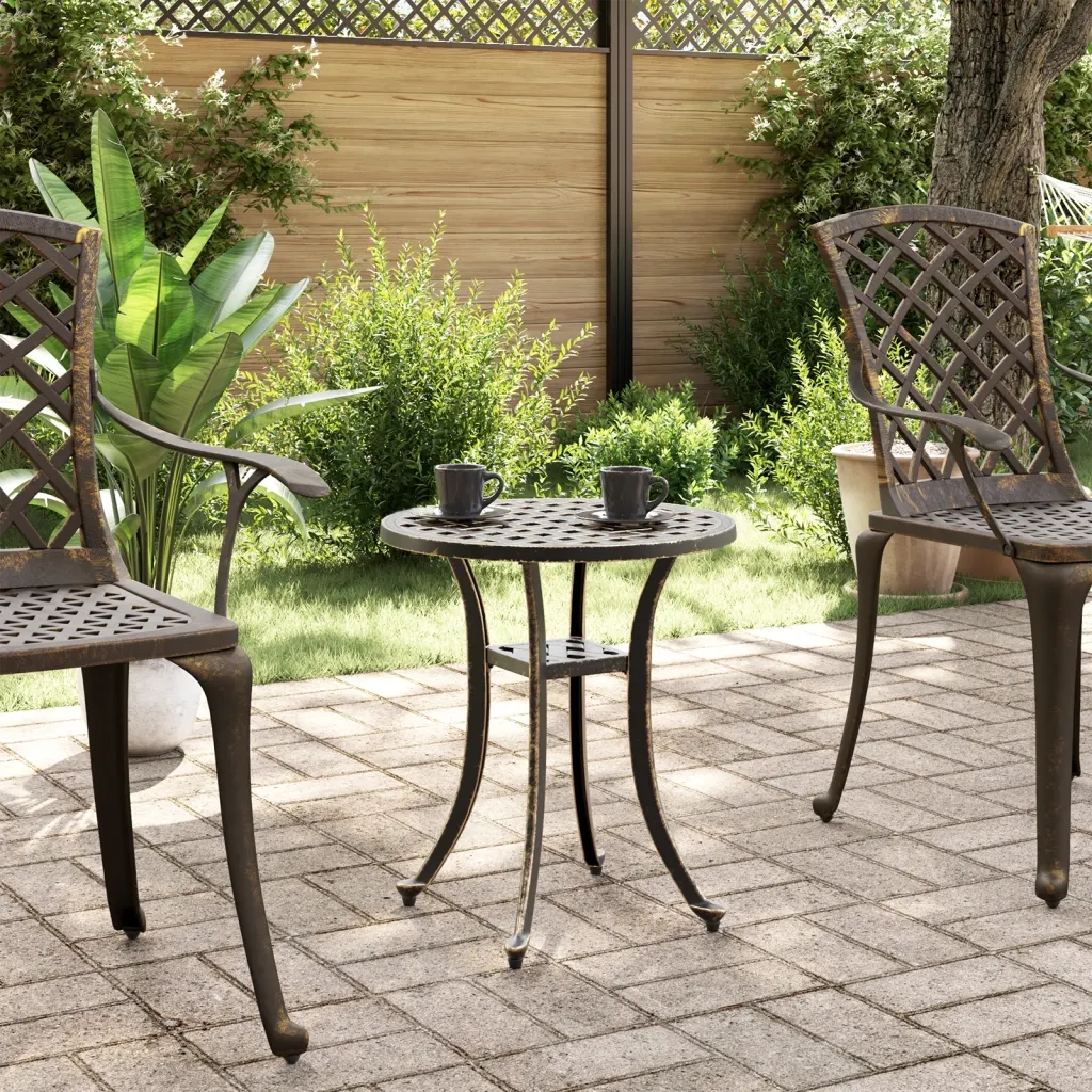 Tavolo da Giardino Bronzo Ã˜48x53 cm in Alluminio Pressofuso