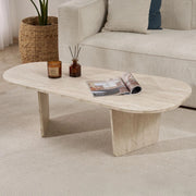 Dozza, Tavolino da Salotto Forma Ovale, 130x65x40h cm Bianco Marmo