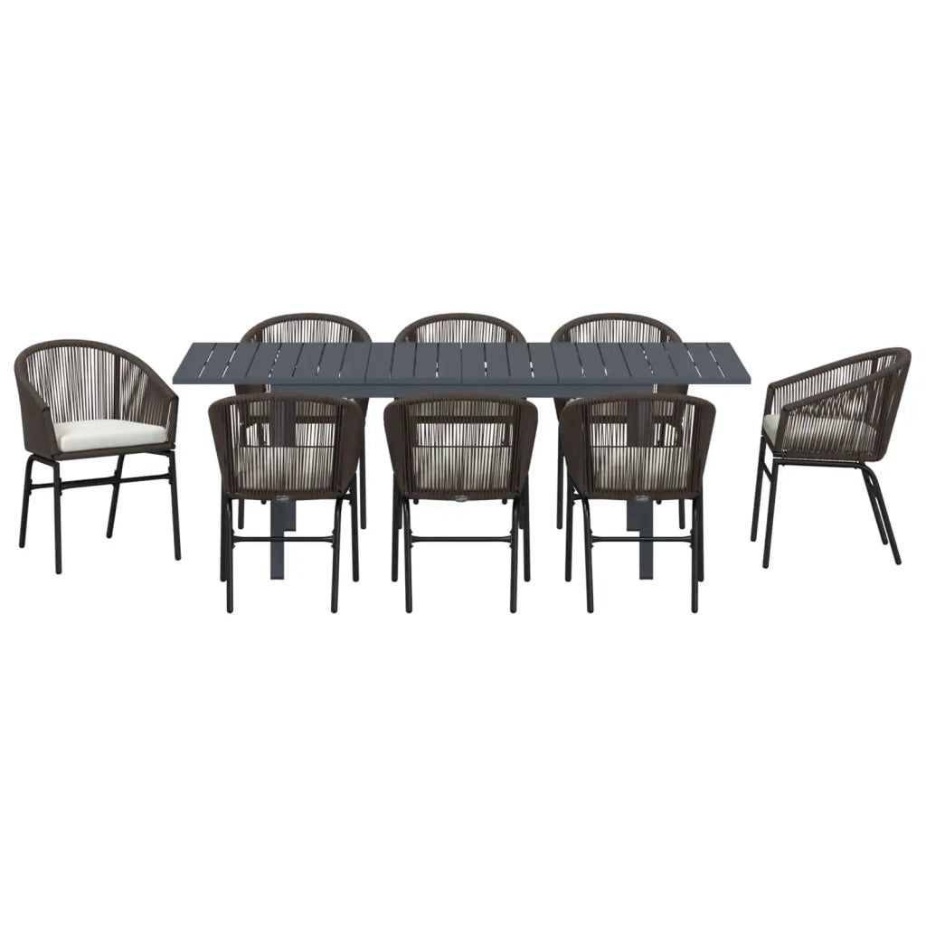 Set da Pranzo per Giardino 9 pcs Marrone polyrattan